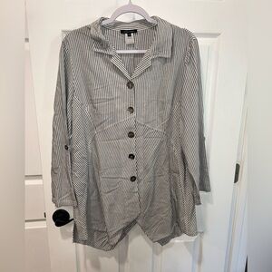 John Mark Women’s Button Up Tunic Blouse‎ Striped Large